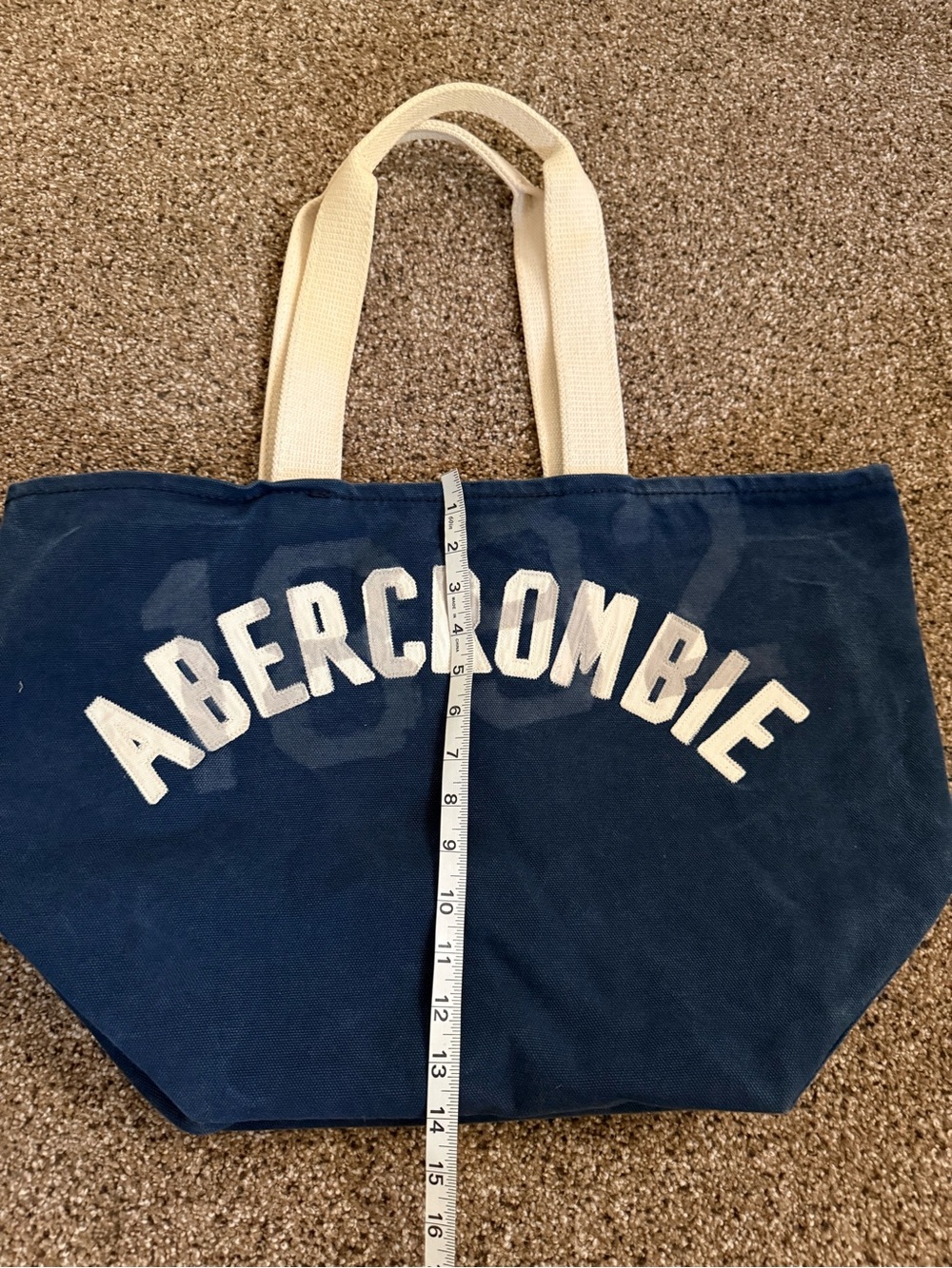 Abercrombie & Fitch Navy Canvas Tote Bag with Cream Handles 2000s Y2K Millennial - Picture 5 of 5